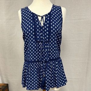 Luna Moon Sleeveless Top Navy White Print